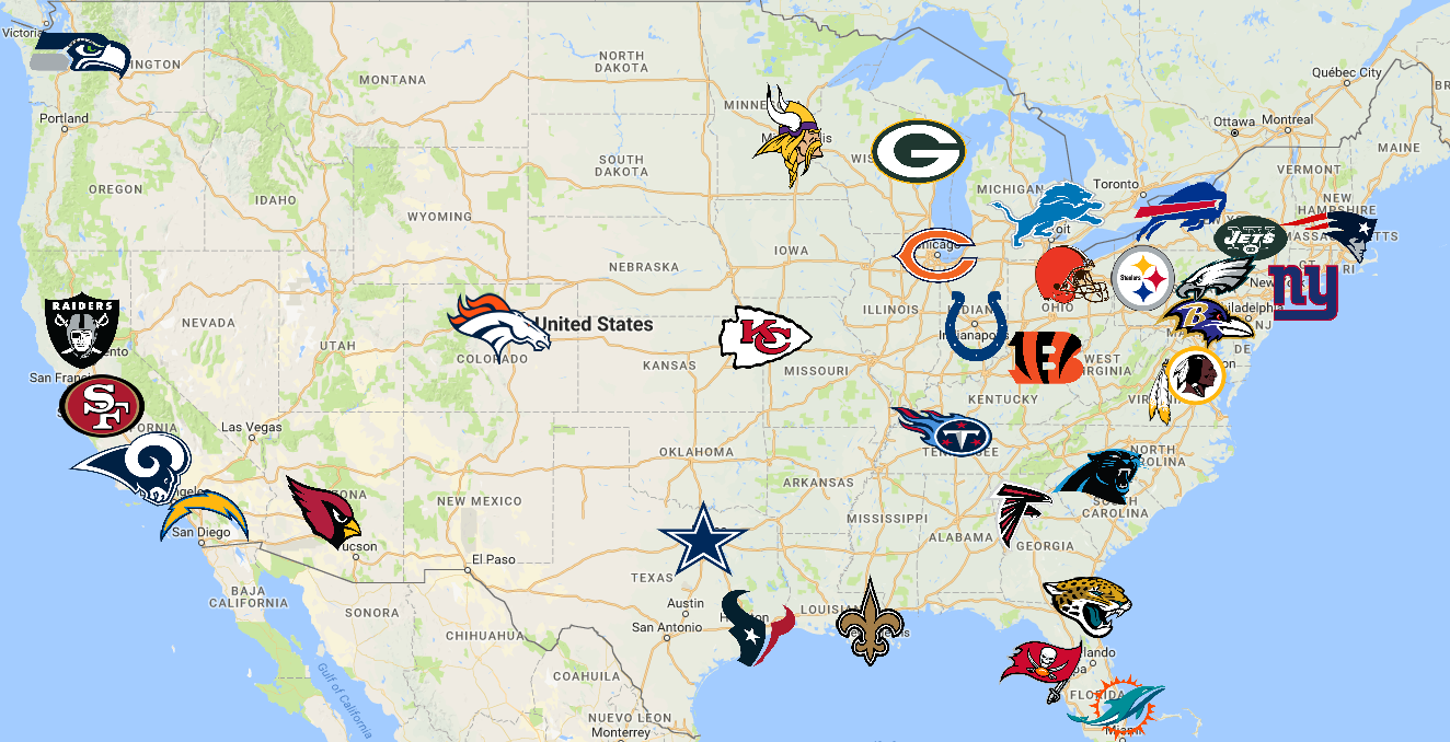 NFL Map | Teams | Logos - Sport League Maps : Maps of Sports Leagues