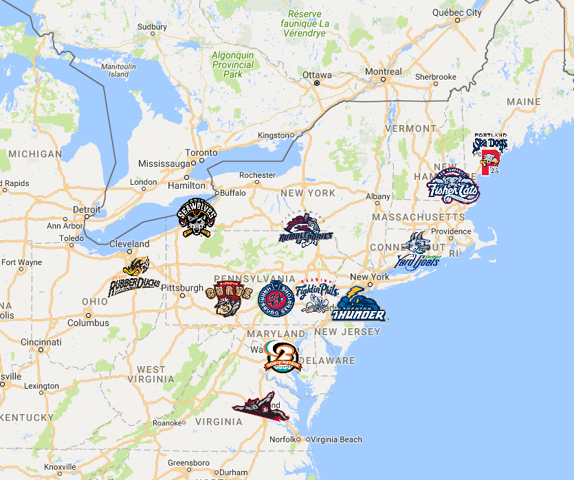 Eastern League Map | Teams | Logos - Sport League Maps