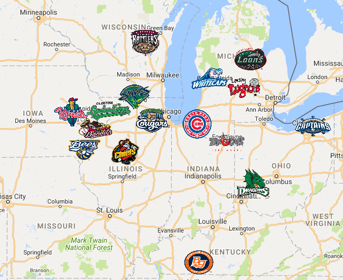 Midwest League Map | Teams | Logos - Sport League Maps