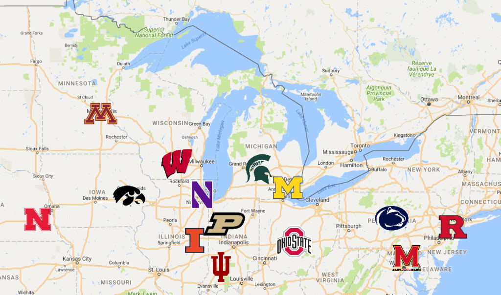 Big Ten Map | Teams - Sport League Maps : Maps of Sports Leagues
