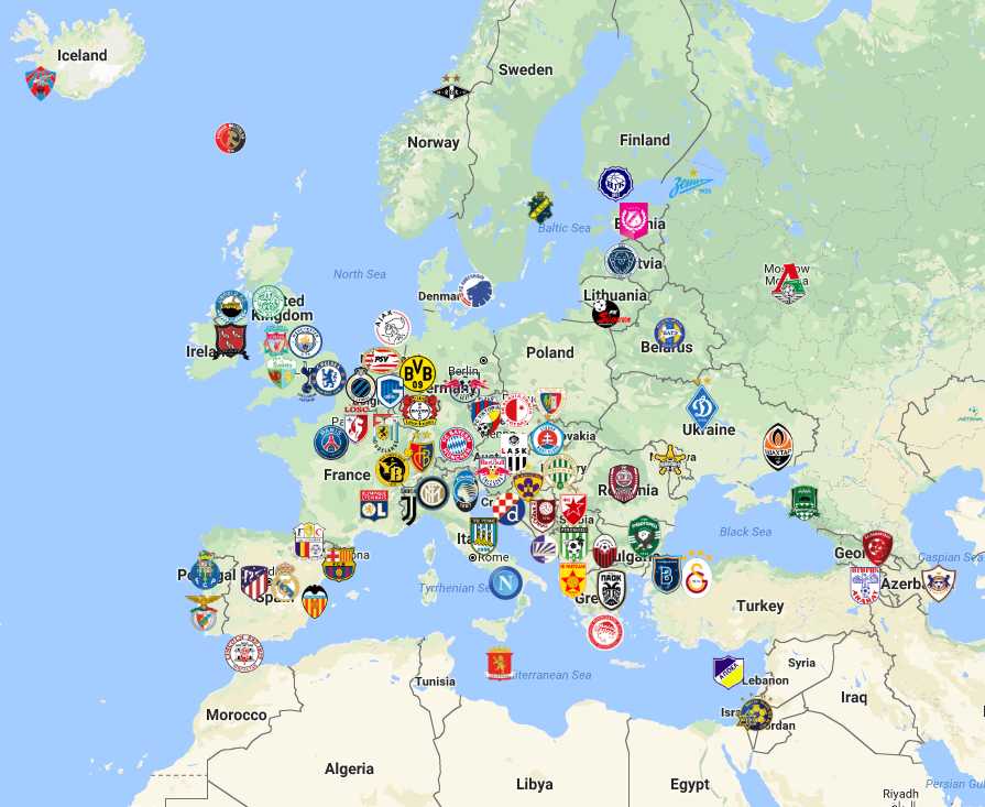 2019-20 Champions League Map - Sport League Maps