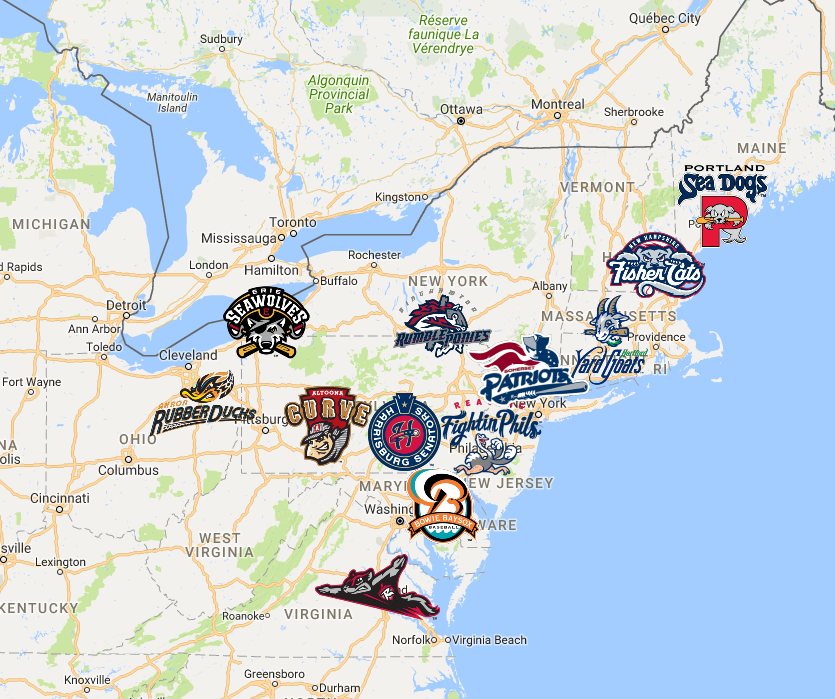 Double-A Northeast Map | Teams | Logos - Sport League Maps