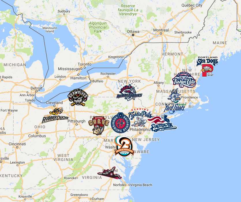 New York-Penn League Map, Teams