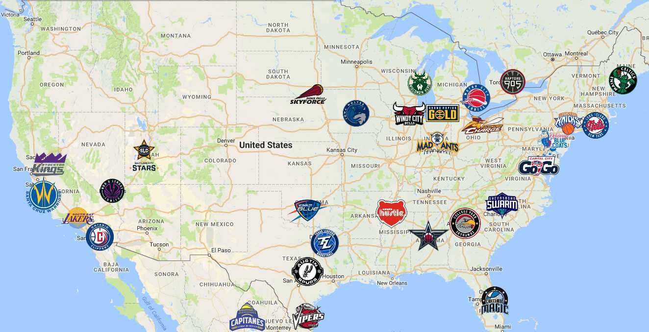 G League Map | Teams | Logos - Sport League Maps