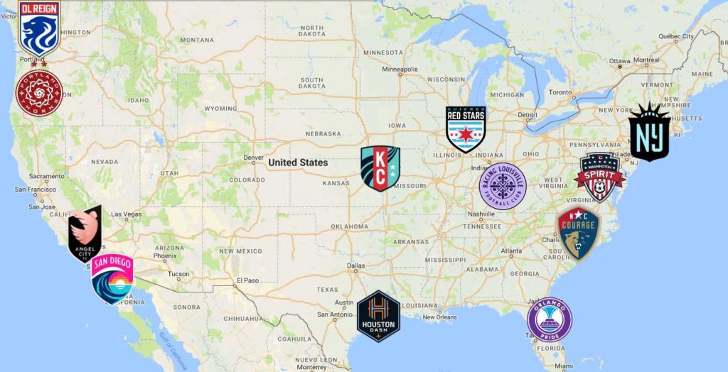 NWSL Map Teams Sport League Maps