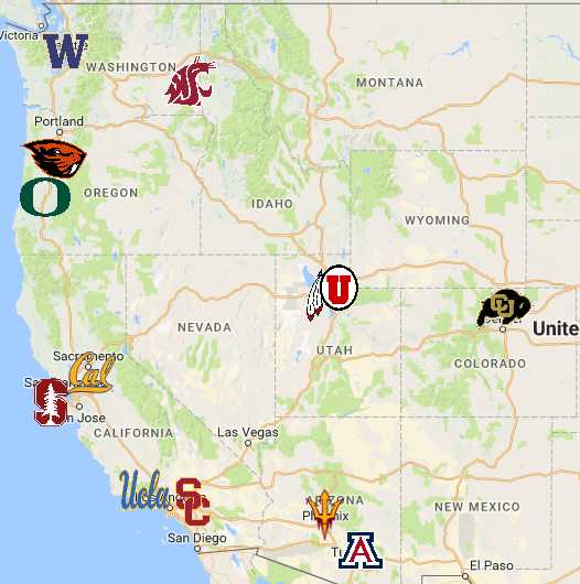 Map of the Big 10 Conference (NCAA) set to begin in 2024. MapPorn
