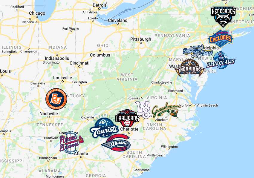 South Atlantic League Map Teams Logos Sport League Maps