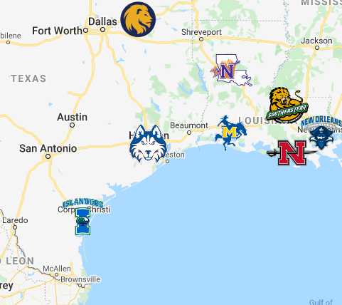 Southland Conference Map | Teams | Logos