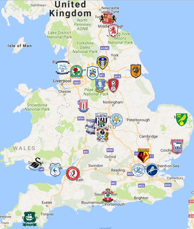 English Football League Championship – attendance map and data for clubs in  the 2011-12 League Championship season. «