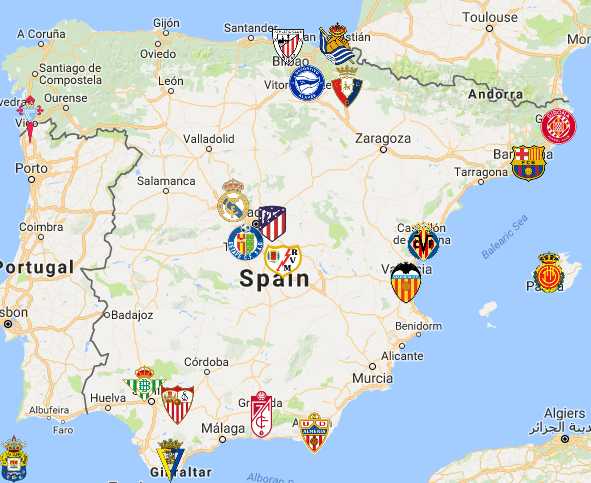 La Liga Map  Clubs - Sport League Maps : Maps of Sports Leagues