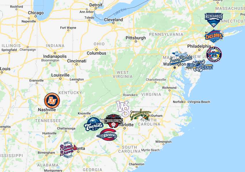 South Atlantic League Map Teams Logos Sport League Maps