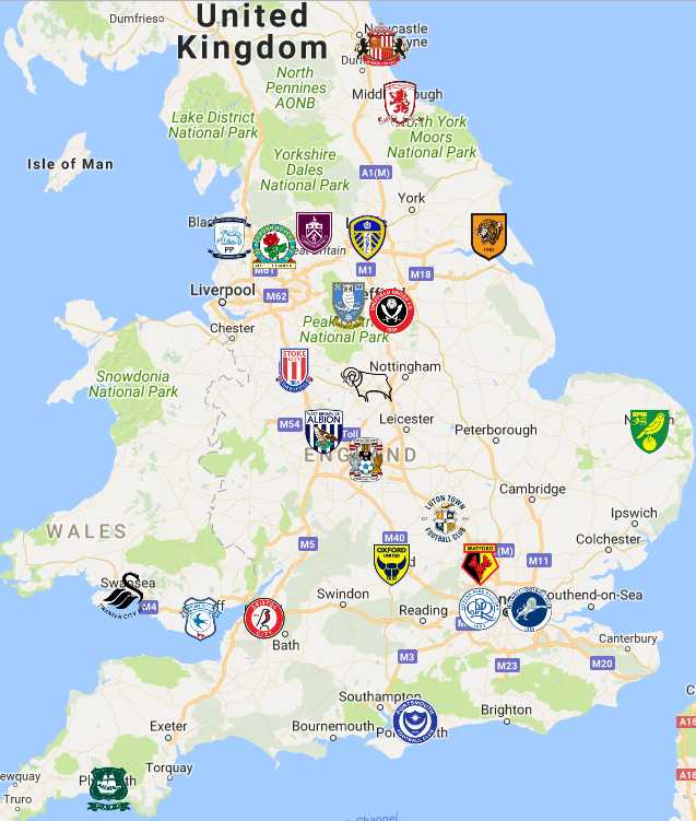 EFL Championship Map | Clubs | Logos - Sport League Maps