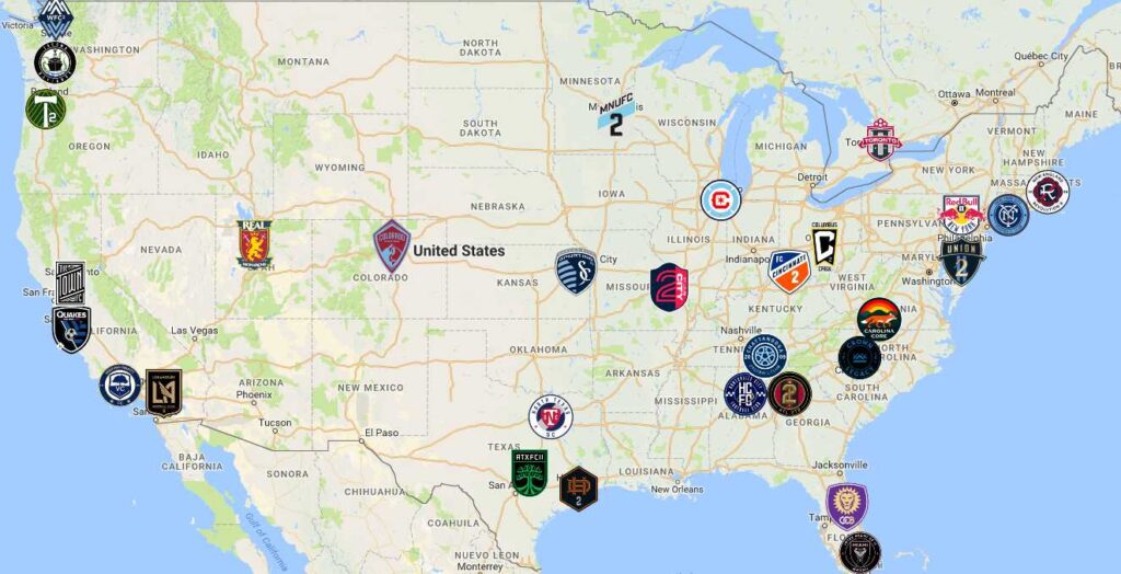 MLS Next Pro Map | Teams | Logos - Sport League Maps