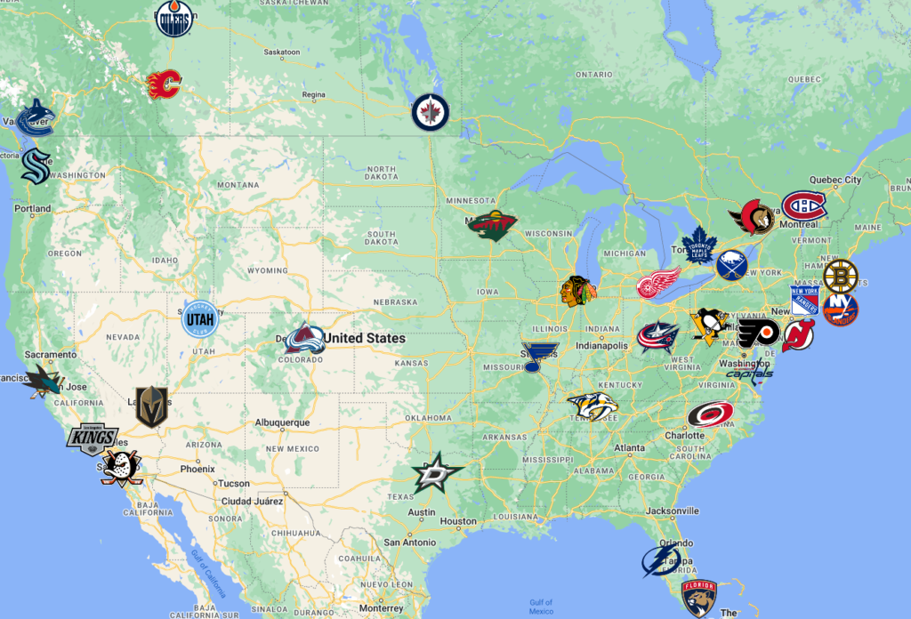 NHL Map | Teams | Logos - Sport League Maps