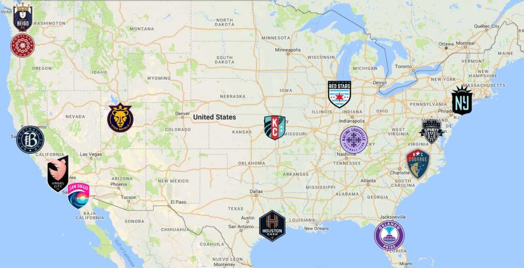 NWSL Map Teams Sport League Maps