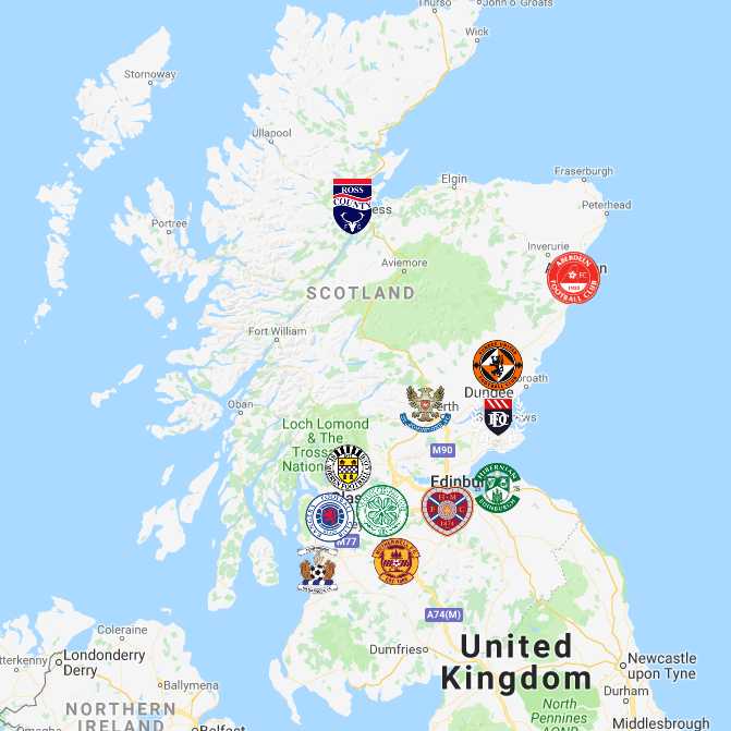 Scottish Premiership Map | Clubs | Logos - Sport League Maps