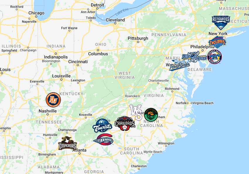 South Atlantic League Map | Teams | Logos - Sport League Maps