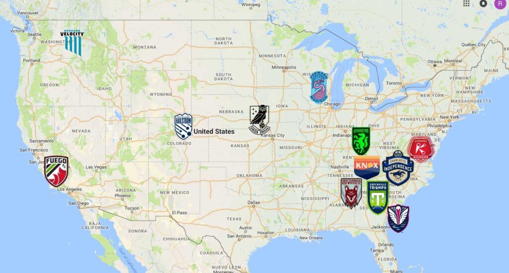 USL League One Map | Teams | Logos - Sport League Maps