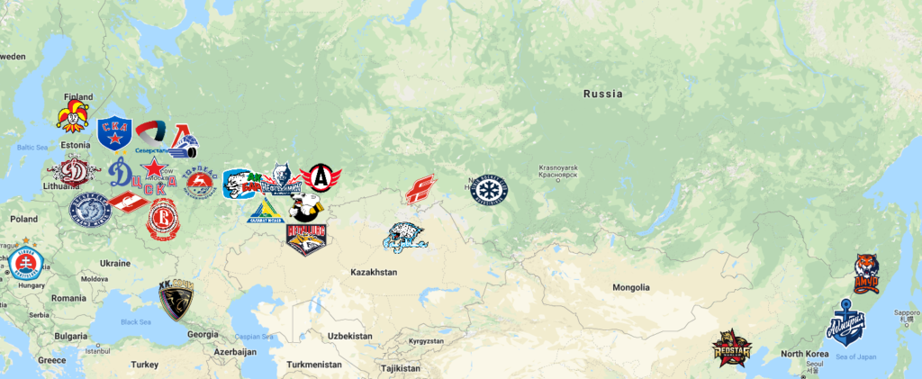 KHL Map | Clubs | Logos - Sport League Maps : Maps of Sports Leagues