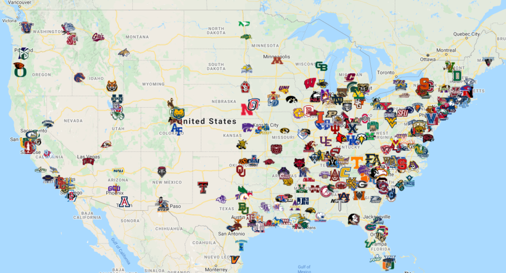 Map of NCAA Division 1 Schools Sport League Maps