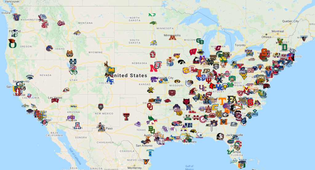 College Football Teams Map