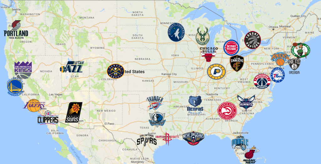 Map Of Nba Teams Nba Map | Teams | Logos - Sport League Maps : Maps Of Sports Leagues