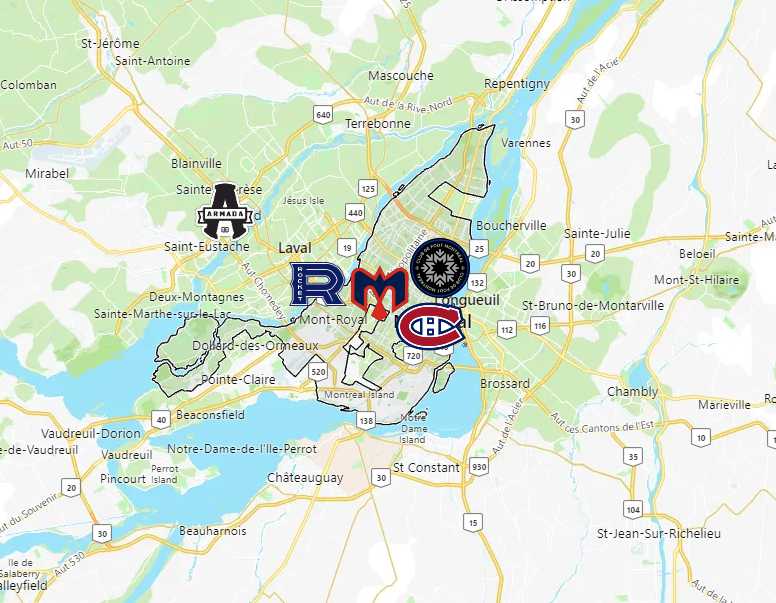 Sports Teams in Montreal Sport League Maps